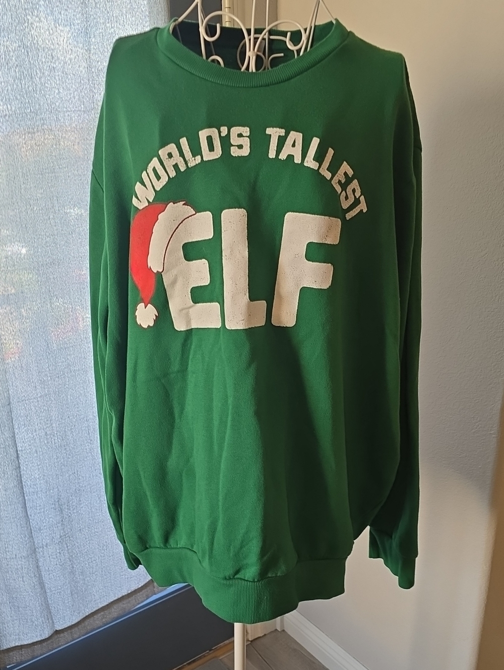 Holiday Time Green Crewneck 'World's Tallest ELF' Sweater